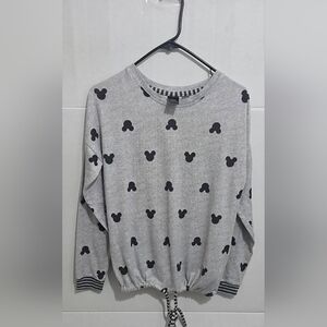 Mickey Mouse Fleece Top Women’s XS Sweater Tie Waist Gray